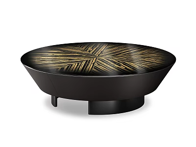 Modern Black Round Coffee Table With Elegant Gold Patterned Lines Design 3d model