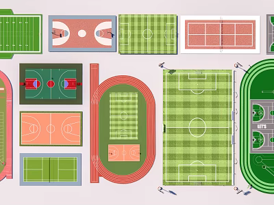 Basketball Court Design With Various Flooring Types And Marking Layouts 3d model
