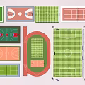 Basketball Court Design With Various Flooring Types And Marking Layouts