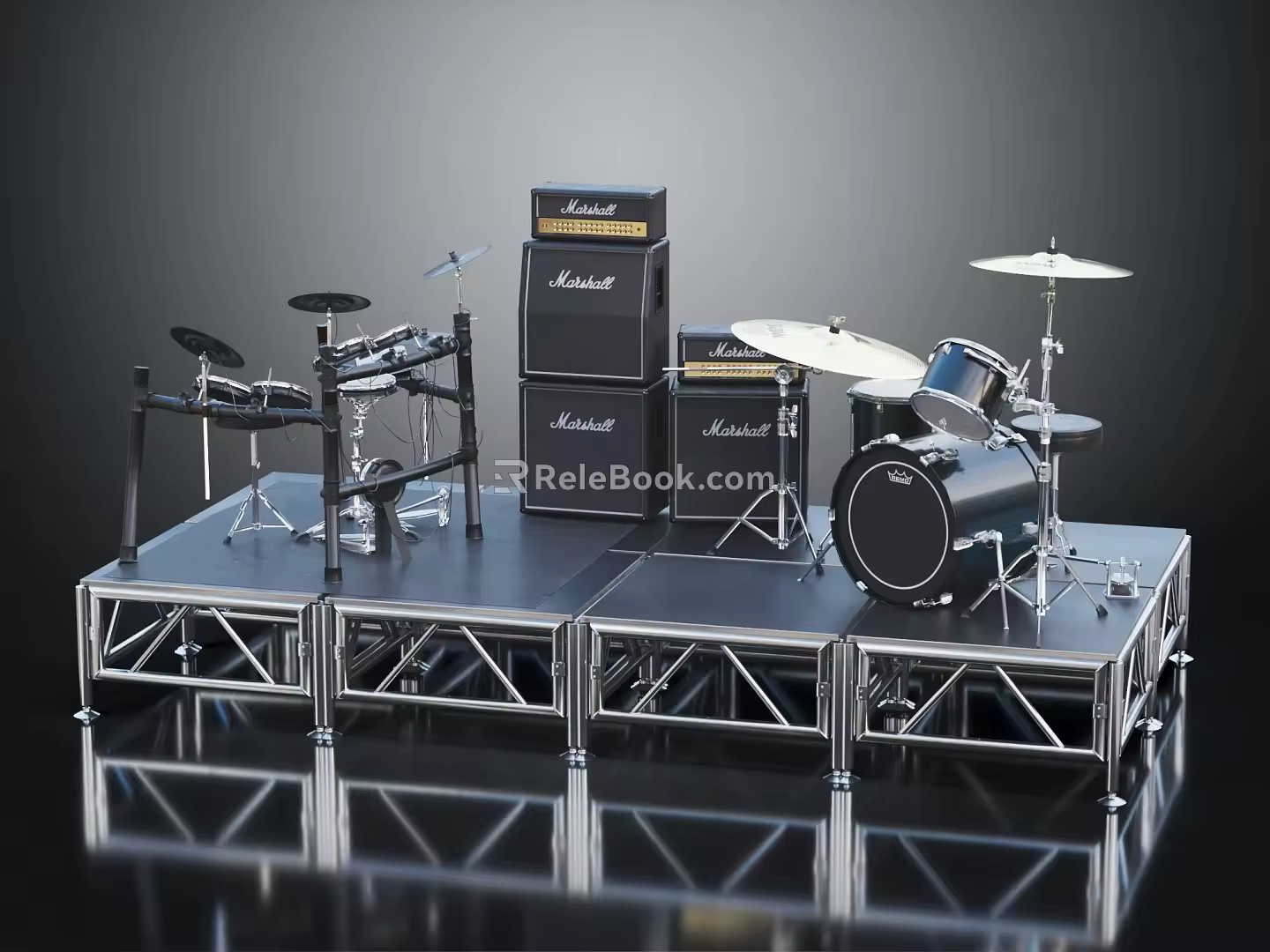 Modern drum set speaker stage musical instrument 3d model