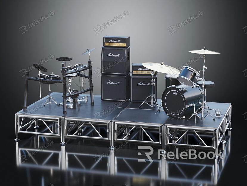 Modern drum set speaker stage musical instrument model