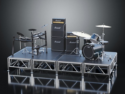 Modern drum set speaker stage musical instrument 3d model