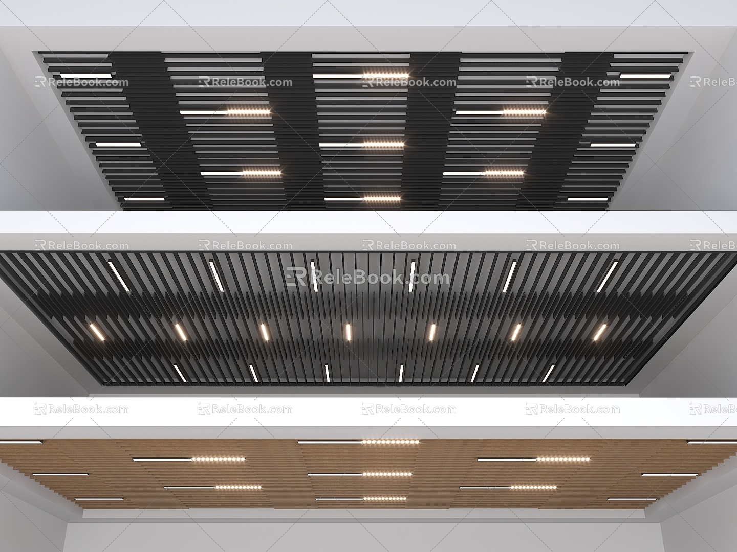 Modern Grille Ceiling Square Ceiling Lvfangtong Tianhua Ceiling Wood Grille Ceiling 3d model