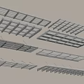 Public Facility Metal Grid Shelves In Various Sizes And Structural Components 3d model