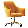 Yellow Velvet Chair with Gold Base and Wheels in Modern Stylish Design