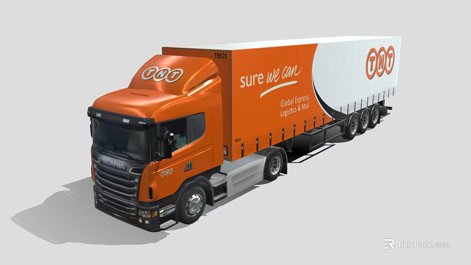 Scania Orange Cab White Trailer Truck With Sure We Can Logo And Design 3d model 
