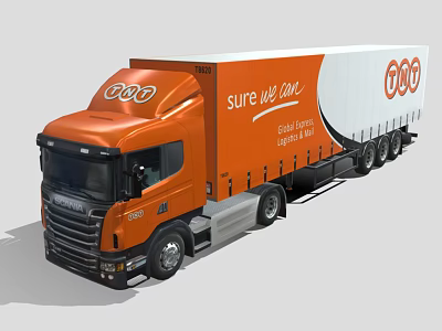 Scania Orange Cab White Trailer Truck With Sure We Can Logo And Design 3d model