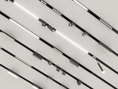 Modern Downlights and Spotlights with Sleek LED Profiles Adjustable Brackets and Mounting Parts 3d model