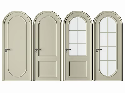 Neutral Hinged Interior Doors With Solid Panel And Glass Grid Design 3d model