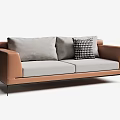 Modern Multi Seat Sofa With Gray Cushions Brown Armrests And Checkered Pillow 3d model