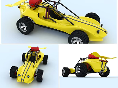 Yellow Open Top Dune Buggy With Red Seat Black Frame And Large Wheels 3d model