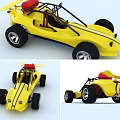 Yellow Open Top Dune Buggy With Red Seat Black Frame And Large Wheels