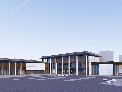 Modern Sales Office Building With Glass Facade Metal Structure And Spacious Entrance Plaza 3d model