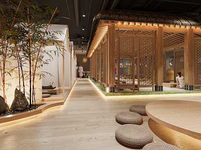 Relaxing SPA Sauna Environment With Bamboo Wooden Design And Stones 3d model