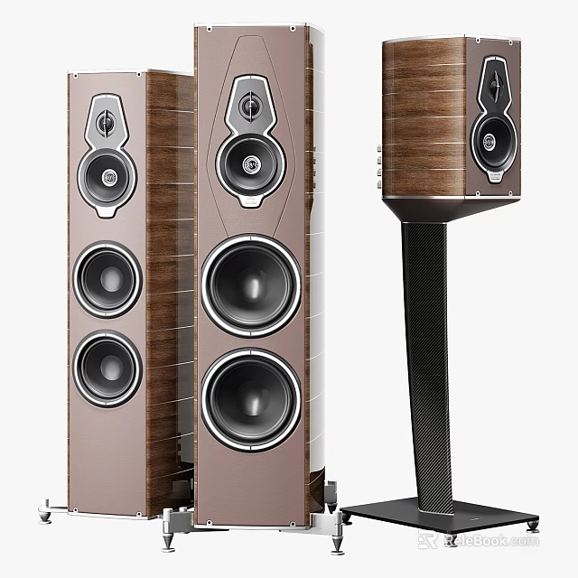 High Quality Floor Standing Speakers With Wooden Finish And Multiple Drivers 3d model 