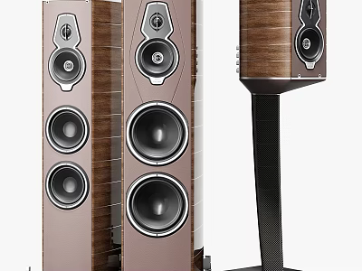 High Quality Floor Standing Speakers With Wooden Finish And Multiple Drivers 3d model