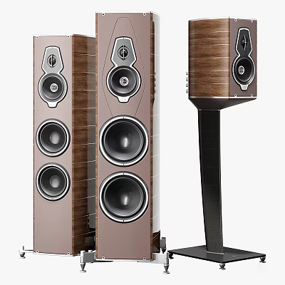 High Quality Floor Standing Speakers With Wooden Finish And Multiple Drivers 3d model