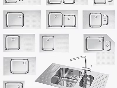 Stainless Steel Kitchen Sink Various Styles Single Double Bowl With Drainer And Faucet 3d model