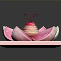 Pink Decorative Tray With Flower Shaped Ornaments Green Pink Petals And Cherry Accents