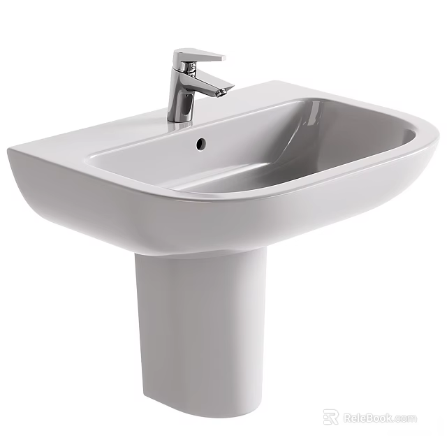 White Ceramic Pedestal Washbasin With Chrome Faucet And Modern Sleek Design 3d model 