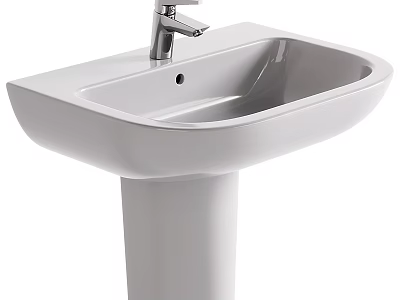 White Ceramic Pedestal Washbasin With Chrome Faucet And Modern Sleek Design 3d model