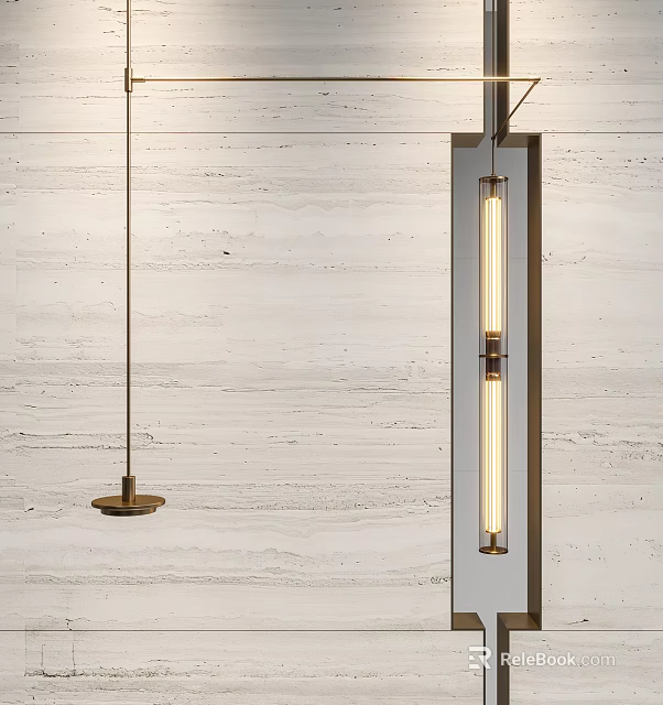 Modern Vertical Wall Lamp With Warm Light On Textured Interior Wall 3d model