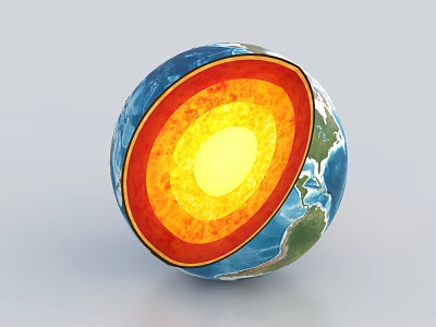 Earth Interior Structure Model Decorative Ornament Set with Layered Core Mantle Crust for Home 3d model