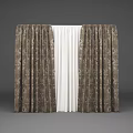 Gray Floral Pattern Curtains With White Sheer Layer For Home Window Decor