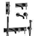 Modern Black Shower Faucet Set With Handheld Shower Rain Head And Taps