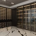 Modern Wine Cellar Interior With Glass Cabinets And Wine Racks
