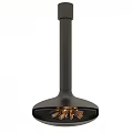 Modern Hanging Curved Metal Fireplace With Burning Wood Logs And Unique Design