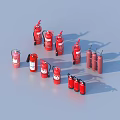 Household Fire Extinguishers Various Types And Sizes Arranged Together For Safety 3d model