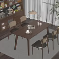 Natural Solid Wood Dining Table Set With Rattan Backrest Chairs For Cozy Home Dining Room