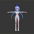 Cute Game Anime Character With Blue Twin Tails Rabbit Ears White Sportswear And Arms Outstretched