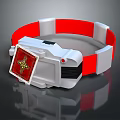 Fictional Cosplay Accessory Bracelet With Red White Strap And Decorative Card Device