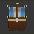 Cartoon Scene Wooden Ship With Blue White Sail Anchor Teddy Bear Purple Star And Cannons
