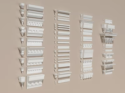 Various Styles of White Decorative Corner Moldings Featuring Different Designs for Interior Decoration 3d model