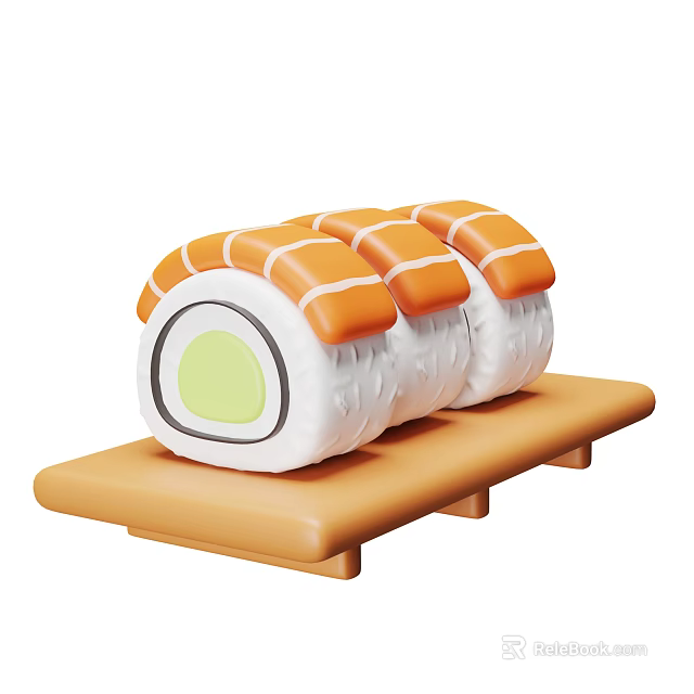 Delicious Traditional Japanese Fresh Salmon Sushi Served on Wooden Plate 3d model 