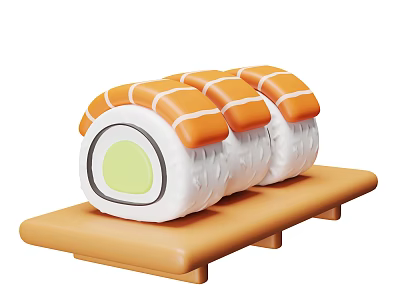 Delicious Traditional Japanese Fresh Salmon Sushi Served on Wooden Plate 3d model