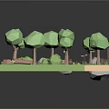 3D Natural Scene Design With Stream Wooden Bridge Trees Stones And Path