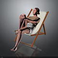 Child Sitting On Wooden Deck Chair Wearing Brown Top And White Shorts Against Gray Background