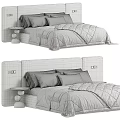 Modern Bedroom Interior With Upholstered Headboard Layered Pillows Cozy Blanket And Round Nightstand