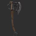 Medieval Fantasy Axe With Skull Decoration And Wooden Handle Design