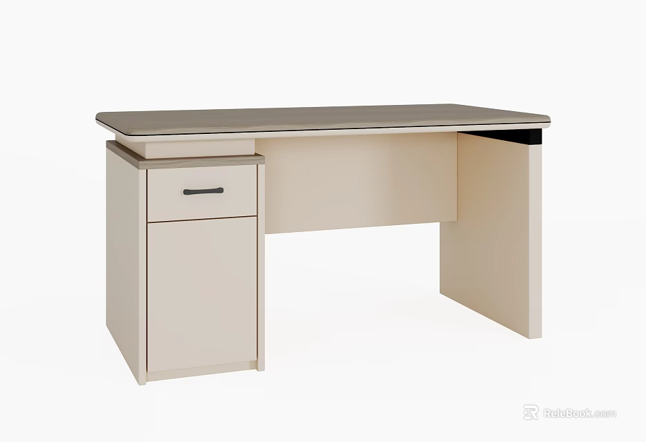 Modern Home Office Desk With Light Cabinet Single Drawer And Dark Tabletop 3d model 