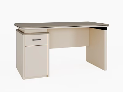 Modern Home Office Desk With Light Cabinet Single Drawer And Dark Tabletop 3d model