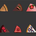 Delicious Colorful Cake Slices with Various Fruits and Cream Decorations on Dark Background