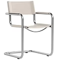 Modern Light Beige Fabric Upholstered Arm Chair With Polished Chrome Metal Frame For Contemporary Interiors