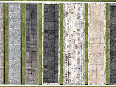 Ornamental Garden Pathway Design With Various Materials Paving Slabs Divided By Green Grass Strips 3d model