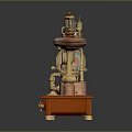 Ornate Vintage Steampunk Mechanical Devices With Wooden Base And Brass Components