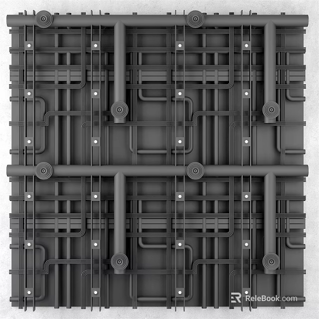 Industrial Style Ceiling Design With Grid Like Metal Pipes And Bolts 3d model 